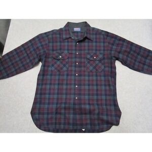 Pendleton Shirt Mens Extra Large Blue Green Plaid Board Straight Hem VTG 80s